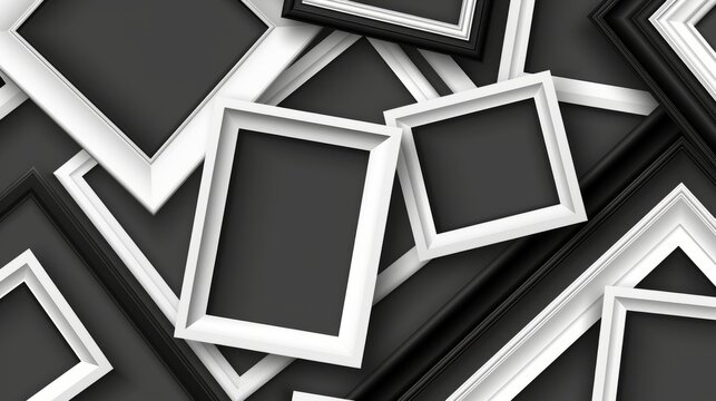 Minimalist black and white photo frames with shadows - isolated vector illustration on white background