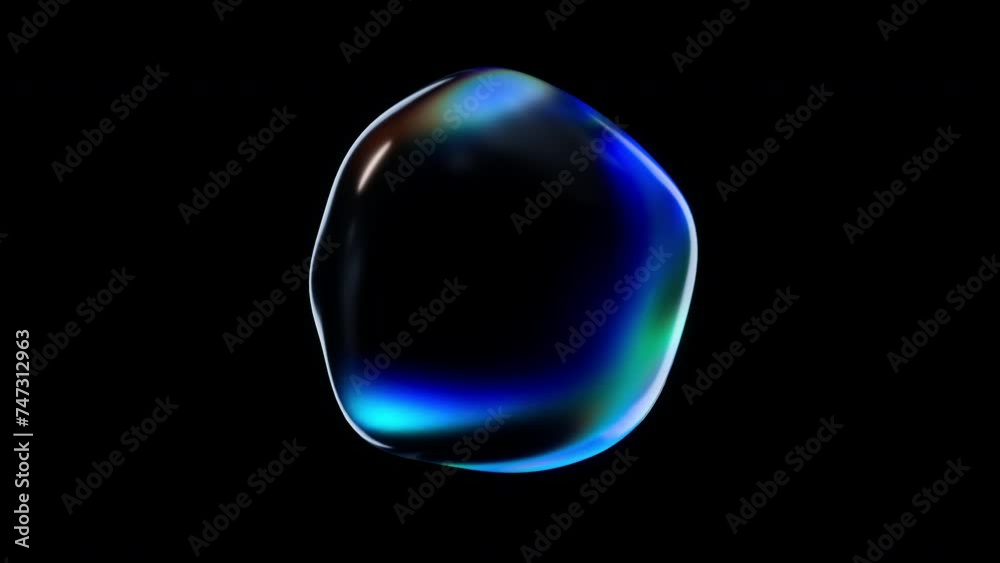 Aufkleber realistic water bubble on black backdrop. abstract liquid distorted sphere with iridescence. 3d rend
