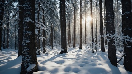 winter forest in the morning