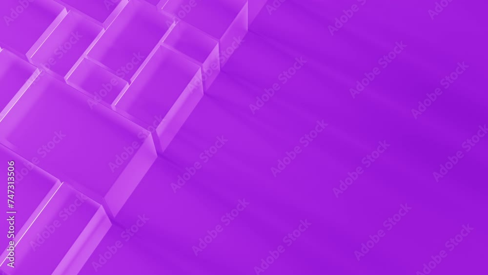 Poster purple semi-transparent glass blocks motion on a background with a place for text. 3d render animati