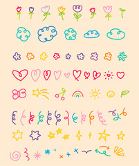 large set of cute scribble shapes kid drawings line vector