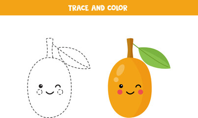 Trace and color cute cartoon ximenia. Printable worksheet for children.