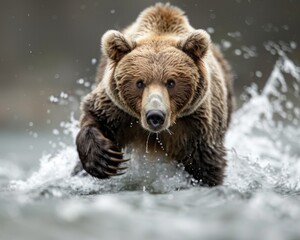 Bear in the River: Witness the Magnificent Wildlife Encounter as a Brown Bear Stands Majestically in the Flowing Waters of the River