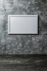 Step into the sophisticated ambiance of a modern interior featuring a polished concrete wall and complemented by a clean white horizontal picture frame, creating a striking visual contrast