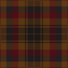 Brown, red and black Scottish tartan plaid, fabric swatch close-up. 