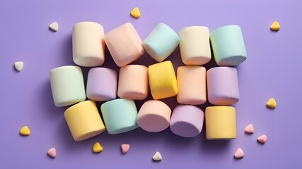Marshmallows On A Purple Background.Generative AI