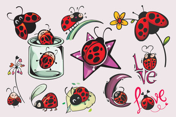 Cute Ladybugs Are Playing. Ladybug cartoon character 