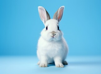 Fototapeta premium white rabbit on blue background