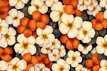 Primrose illustrated floral pattern with orange and white blossoms