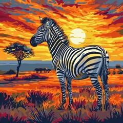 Fototapeta na wymiar vast expanse of the African savannah striking sight unfolds as a herd of majestic zebras roam freely through the grassy plains
