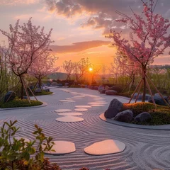 Gartenposter Serene embrace of Japanese Zen garden, tranquility reigns supreme as the essence of nature and spirituality converge. Smooth stones, meticulously arranged © Thares2020