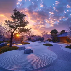 Fototapeten Serene embrace of Japanese Zen garden, tranquility reigns supreme as the essence of nature and spirituality converge. Smooth stones, meticulously arranged © Thares2020