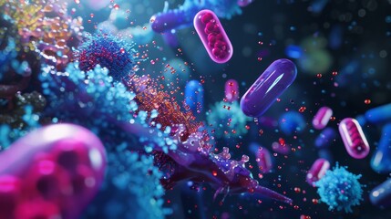 3D illustration of antibiotic-resistant bacteria, concept of medical challenge. - obrazy, fototapety, plakaty