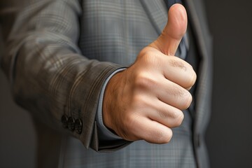 Man in suit showing thumbs up sign against isolated on white background, Businessman