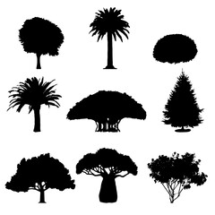 A set of silhouettes of trees