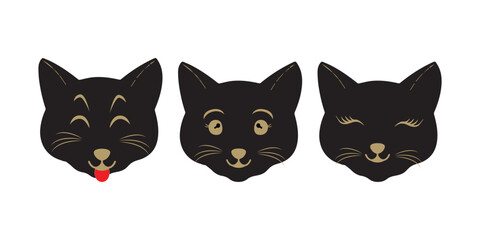 Cat pet head face icon, Vector illustration of funny cartoon cats, Cat face with various expressions and patterns vector illustration flat design.