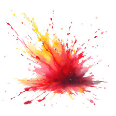 A vibrant crimson paint splash explodes across a stark white background, creating a dynamic and energetic composition.