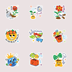 Set of Spring Theme Flat Stickers