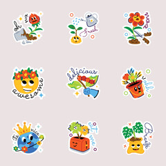 Set of Spring Theme Flat Stickers 

