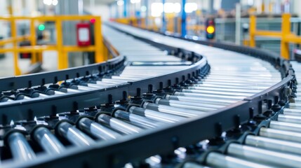 Obraz premium Working in Harmony A closeup of synchronized conveyor belts transporting freshly coated products with ease.