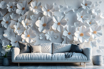 3d mural flower background wallpaper, furniture.