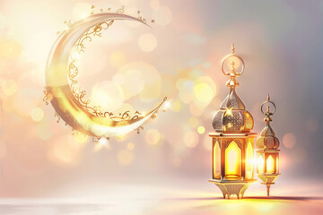 Ramadan View of  3d islamic lantern. Generative AI