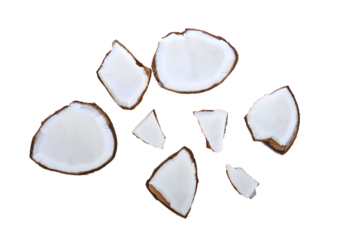 Pile of coconut on transparent png. top view