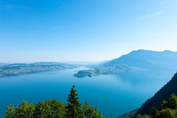 Fototapeta na wymiar Aerial View over Lake Lucerne and Mountain in Burgenstock, Nidwalden, Switzerland.