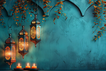 Ramadan View of 3d islamic lantern. Generative AI