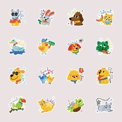 Collection of Cute Pets Flat Stickers