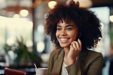 Generative AI photo of young beautiful woman sitting in cafe