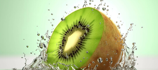 fresh kiwi fruit slices with water splash 46