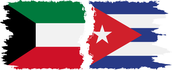 Cuba and Kuwait grunge flags connection vector