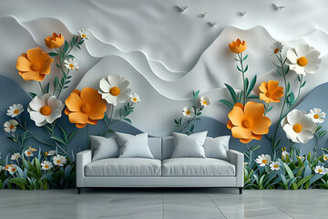 3d mural flower background wallpaper, furniture.