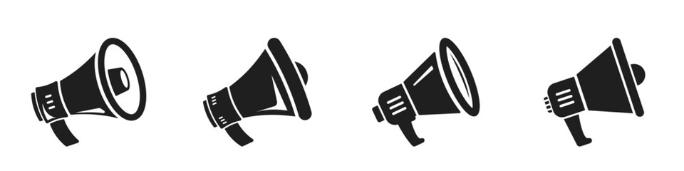 Megaphones icons set. Loudspeaker sign and symbol. Graphic design of megaphone icons. Set of simple speaker icons. Vector illustration