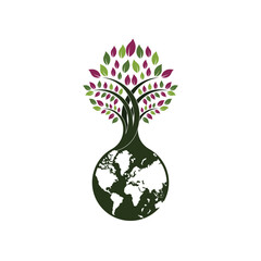 Globe tree vector logo design template. Planet and eco symbol or icon.