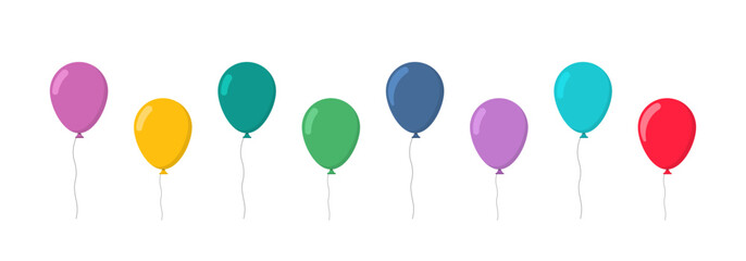 Set of balloons isolated on white background. Flying ballon with rope. Balloons for birthday and party. Flat icon for celebrate and carnival. Vector illustration © Vlad