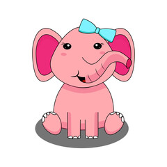 Cute Elephant Sitting Vector Icon Illustration. Elephant Mascot Cartoon Character. Animal Icon Concept White Isolated. Flat Cartoon Style
