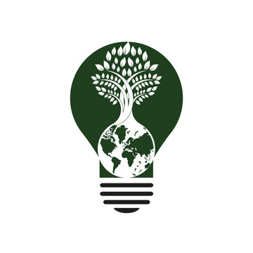 Globe tree with lightbulb vector logo design template. Planet and eco symbol or icon.