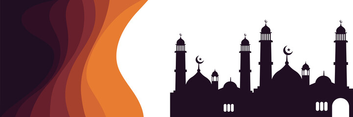 silhouette of a eastern mosque with gradient graphic vector illustration good for web banner, ads banner, booklet, wallpaper, background template, and advertising