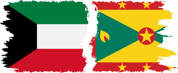 Grenada and Kuwait grunge flags connection vector