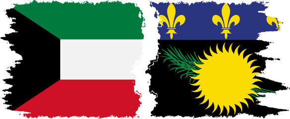 Guadeloupe and Kuwait grunge flags connection vector