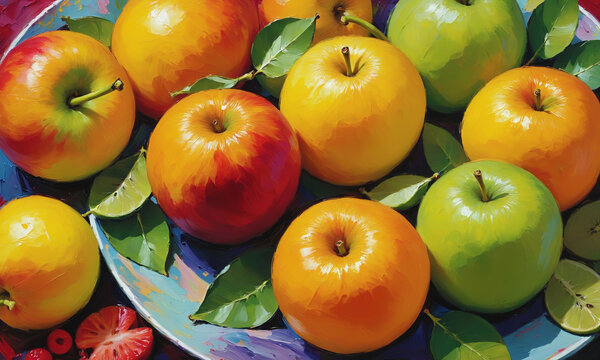 Vibrant Oil Painting of Fresh Apples