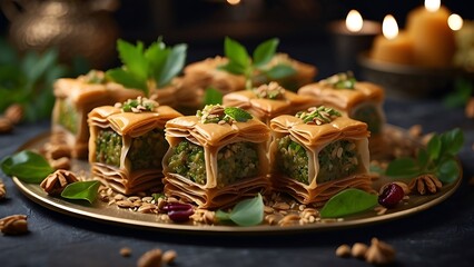 Baklava layered dessert sweet pastries in the Ottoman Empire AI Generated