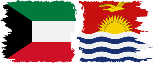 Kiribati and Kuwait grunge flags connection vector