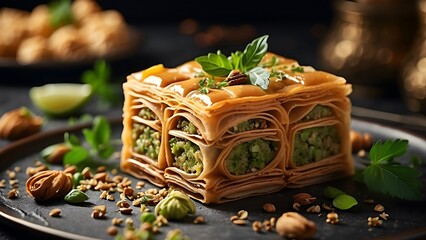 Baklava layered dessert sweet pastries in the Ottoman Empire AI Generated