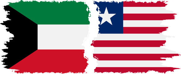Liberia and Kuwait grunge flags connection vector