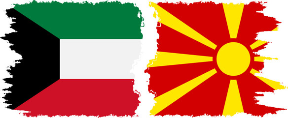 Northern Macedonia and Kuwait grunge flags connection vector