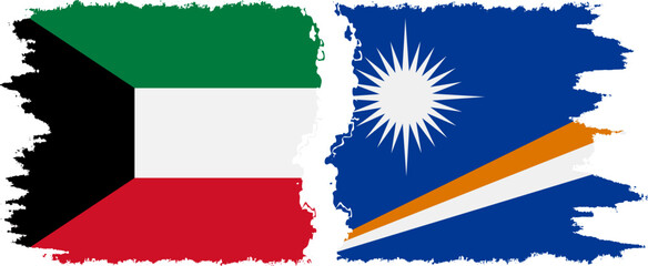 Marshall Islands and Kuwait grunge flags connection vector