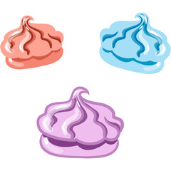 Set of zephyr, hand drawn marshmallows illustration. Pastry illustration, sweets. 	
